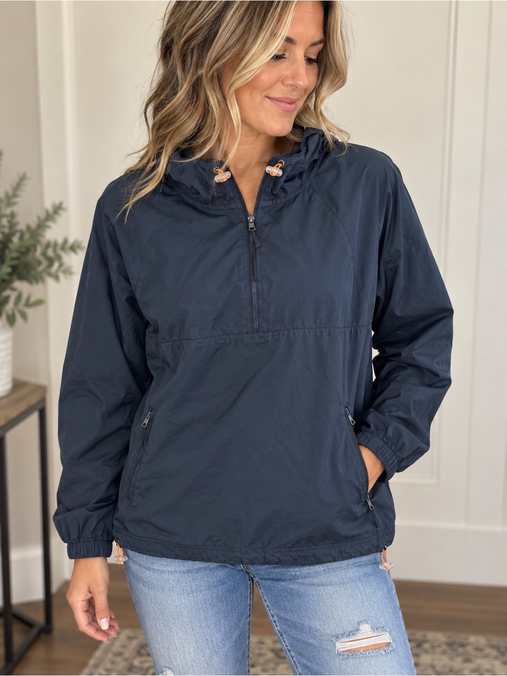 Michael Stars Anorak Jacket Size XL Navy Half Zip Windbreaker